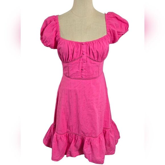 SO Pink Milkmaid Cottage Mini Dress - Picture 1 of 7